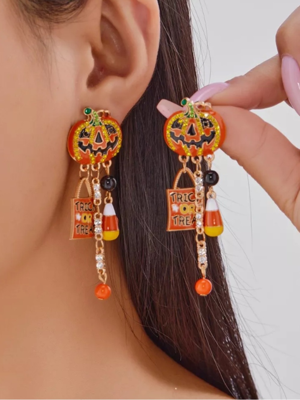 ⭐️ Halloween Rhinestone Pumpkin Drop Earrings